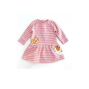 Baby Boden Pink Stripe Guinea Pig Appliqué Sweatshirt Dress 6-9M Long Sleeve
